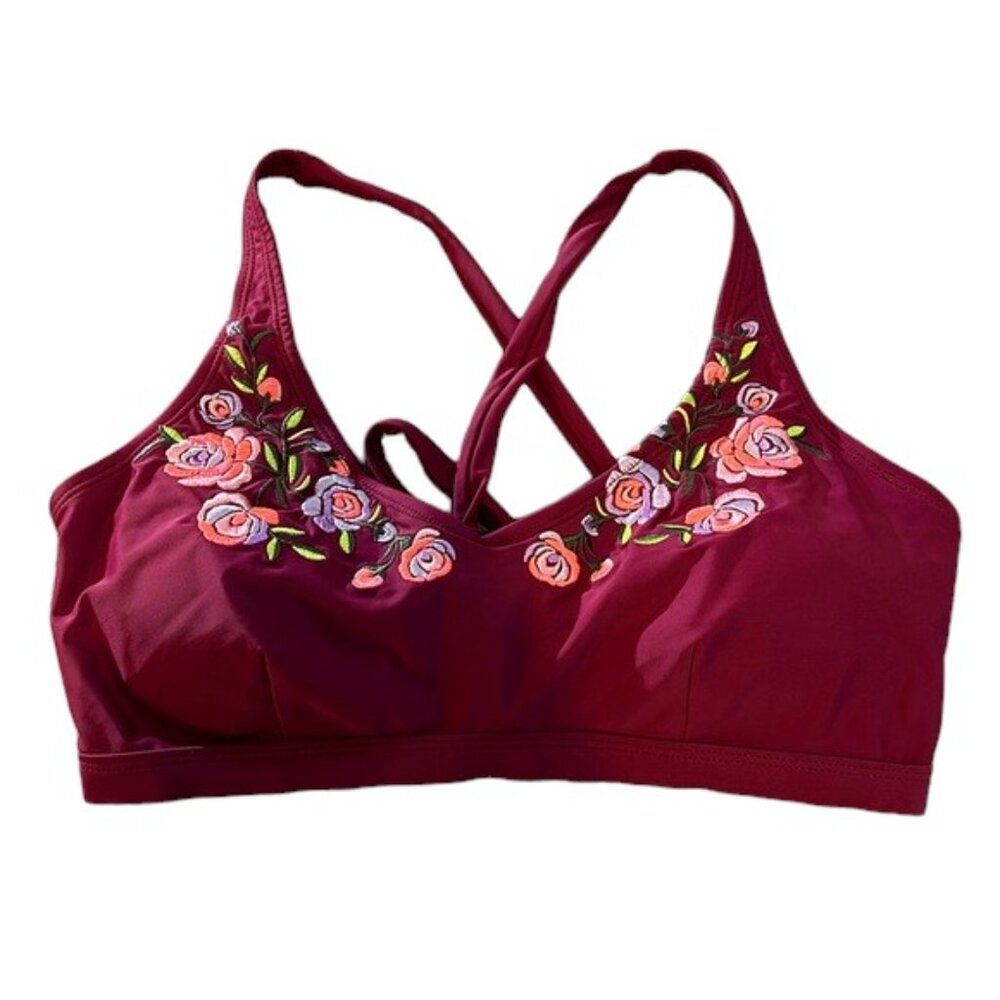 Women's Allure by IMG Maroon Crossback Embroidered Swimsuit Swim Top Size  12/14